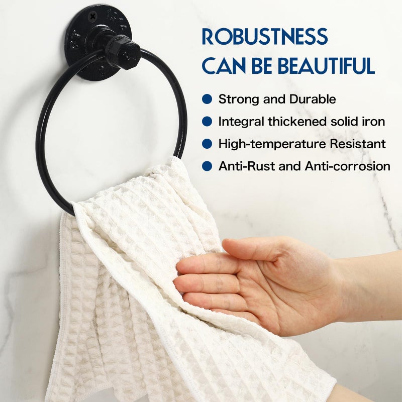 ROXLLGJC Industrial Towel Ring Rustic Pipe Hand Towel Holder Wall Mounted for Bathroom - Image 5